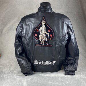 Vintage First Gear Sick Boy Leather Motorcycle Jacket Mens Large Black Full Zip